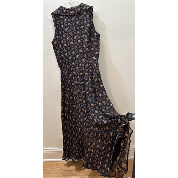Ralph Lauren 100% Silk Long Floral Print FrontButton Down Sleeveless Dress Sz 14 - Picture 7 of 14